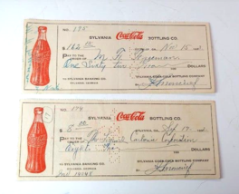 1932 1933 Coca Cola Sylvania Georgia Bottling Co Check pair Coke VG+ - £19.27 GBP