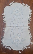 Vintage Hand Embroidered And Hand Crochet Runner Flower Design - £7.61 GBP