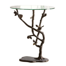 Glass Top Bird and Pinecone Metal End Table - £339.49 GBP