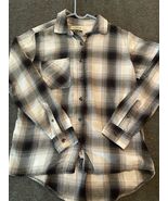 Magellan Willow Creek women&#39;s tan/black plaid flannel boyfriend fit shir... - $21.76 CAD