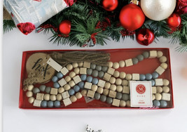 Martha Stewart Wooden Beads Jute Tassels 6 Foot Christmas Garland Joy Blue White - £24.96 GBP