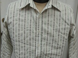 Men&#39;s MED 7 Diamonds Long Sleeve Shirt Cotton Blend White Green Brown Stripe - £9.89 GBP