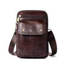 Leather Men Shoulder&amp;crossbody Bags Vintage Solid Color Small Bags 2022 New Leis - £29.98 GBP