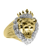 14K Gold Plated Roaring huge Lion Head King Moissanite Statement Ring 0.... - $168.29