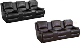 Leather-Soft Theater Seat Recliner 3-Seat Reclining Pillow Back Black Or Brown - £1,478.77 GBP
