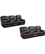Leather-Soft Theater Seat Recliner 3-Seat Reclining Pillow Back Black Or... - £1,483.36 GBP