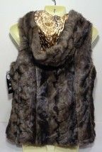 Peter Nygard Size 8 Petite 8P Terra Brown Faux Fur New Women&#39;s Hooded Vest - £101.71 GBP