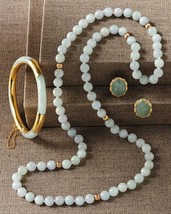 Smithsonian Vermeil Jadeite Jewelry Set: Necklace, Bracelet or Earrings - £75.24 GBP