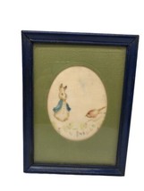 Antique Theorem Velvet Painting Art Peter Rabbit Potter Style Bunny &amp; Bird 6&quot;x8&quot; - £112.10 GBP