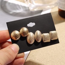 3 Pairs/set  Hot Sale Elegant  Round Oval Gold Scrub Ear Stud Earrings Set Party - £8.63 GBP