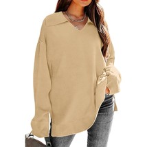 Polo Sweaters For Women Pullover Oversized Sweatshirts Loose Fit Khaki L - £18.95 GBP