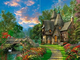 Victorian castle cottage country garden ceramic tile mural backsplash medallion - $58.41+