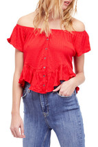 Free People Womens Top Julep Relaxed Cherry Red S OB564528 - £31.35 GBP