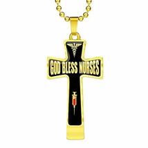 Express Your Love Gifts God Bless Nurses Engravable Cross Pendant Necklace - £47.43 GBP