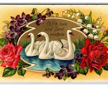 Swans Roses Flowers Love Romance Valentines Day UNP Embossed DB Postcard... - $4.42