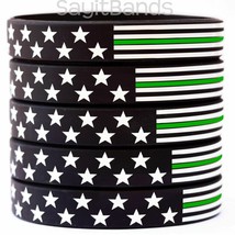 10 US Flag Stars and Stripes Wristband Featuring Thin GREEN Line - USA Bracelets - £7.02 GBP
