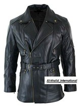 Black Stylish Formal Trench Coat Casual  Men Halloween Genuine Leather Lambskin - £123.32 GBP