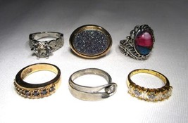 Vintage Sterling Silver Gold Vermeil Rings Lot of 6 CZ Rhinestone Druzzy C3400 - £98.90 GBP