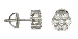 Mens Womens Cluster Silver Plated Cz Studs Screw Back Earrings Hip Hop - £9.61 GBP