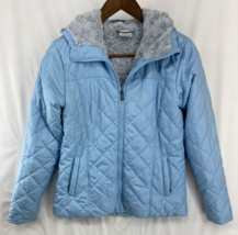 Columbia Jacket Women Medium Blue Puffer Coat Sherpa Faux Fur Lined Ladies - $18.99