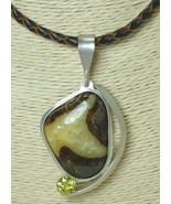 Utah Septarian Cabochon Gemstone Sterling Pendant with Braided Leather Cord - £74.70 GBP