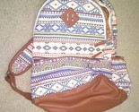 Multicolor Geometric Print Tribal Aztec Faux Leather Trim Backpack - £26.45 GBP