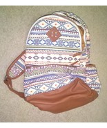 Multicolor Geometric Print Tribal Aztec Faux Leather Trim Backpack - £26.22 GBP
