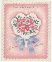 Vintage Valentine Card Flowers Nosegay To Someone Likable 1950&#39;s GB Embo... - $7.91