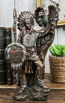 Ebros Native American Tribal Chief Warrior W/ Spear Shield &amp; Eagle Statue 8.5&quot; H - £46.34 GBP