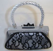 Black Lace Purse Money Bank Handbag 6.3" High Poly Stone Top Slot Bottom Plug image 3