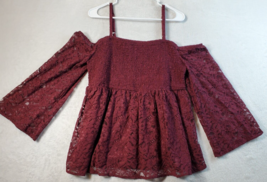 Torrid Tank Top Womens Size 0 Maroon Lace Floral Long Sleeve Off the Shoulder - £15.16 GBP