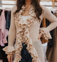 2026 NEW AUTHENTIC Alice+Olivia YARA RUFFLE WOOL CARDIGAN  Oatmeal Heath... - $255.00