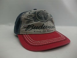 Budweiser King of Beers Hat Faded Red Blue Hook Loop Baseball Cap - £15.72 GBP