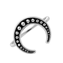 Celestial Upside Down Crescent Moon Sterling Silver Band Ring-8 - £13.40 GBP