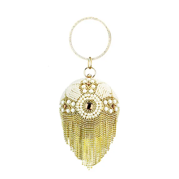 New Fashion Women&#39;s Tel   Crystal Beaded  Round Ball  Clutches Bridal Wedding Wr - £73.50 GBP