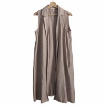 Eileen Fisher Long Vest Linen Tencel Khaki Tan Open Front Minimalist, Size XS - £77.84 GBP