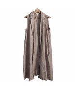 Eileen Fisher Long Vest Linen Tencel Khaki Tan Open Front Minimalist, Si... - £77.84 GBP