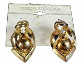 Vintage Bella Signora Gold Tone w/ CZ Stone Clip On Earrings Women&#39;s Jewelry - £18.10 GBP