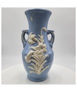 Vintage Ceramic Blue Urn Vase White Flowers Lillies with Handle Made in ... - £13.29 GBP