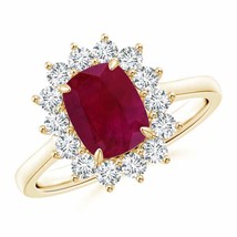 Authenticity Guarantee 
Cushion Cut Ruby and Diamond Floral Ring with Claw Se... - £1,405.34 GBP