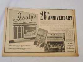 VINTAGE 1958 Isaly&#39;s Dairy 26th Anniversary Newspaper Advertisement - $19.79