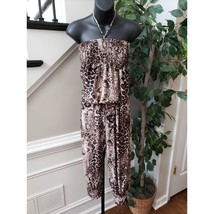 Women&#39;s Jumpsuit Brown Leopard Print Halter Neck Smocked Stretch Sleeveless - £21.38 GBP