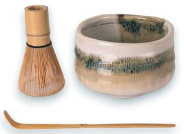 Traditional Brown Earth Ceramic Japanese Matcha Green Tea Bowl Whisk &amp; S... - $39.99
