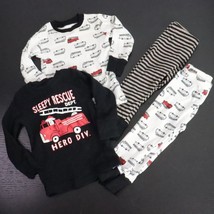 4pc Carter&#39;s Baby Boy&#39;s 12M Fire Truck Fireman Pajama Tops &amp; Pants Bundle Lot - £11.19 GBP