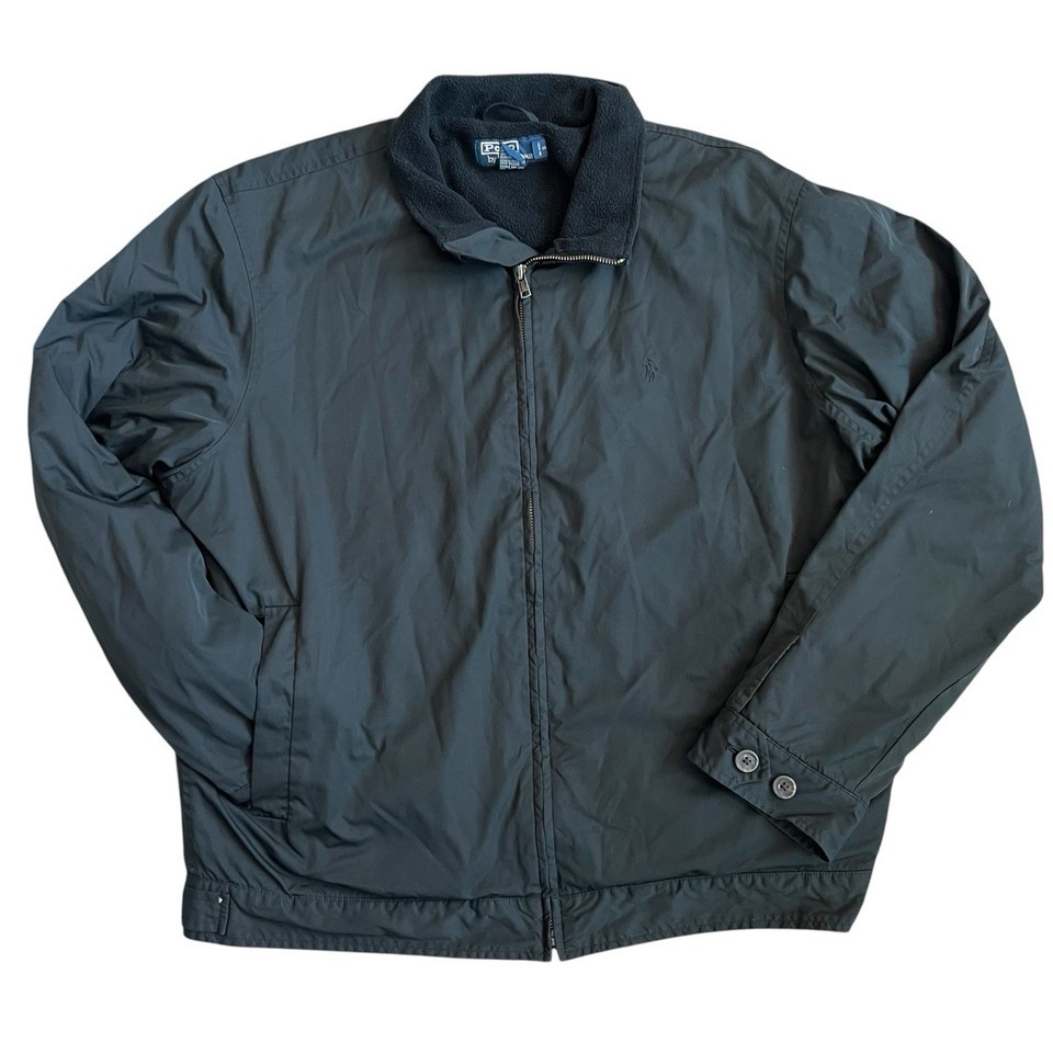 Vintage Polo Ralph Lauren Men’s Fleece Lined Windbreaker Jacket Sz L Bla... - $39.55