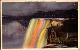 VTG Postcard, American Falls, Illuminated, Niagara, Ontario, Postmarked 1938 - £4.58 GBP