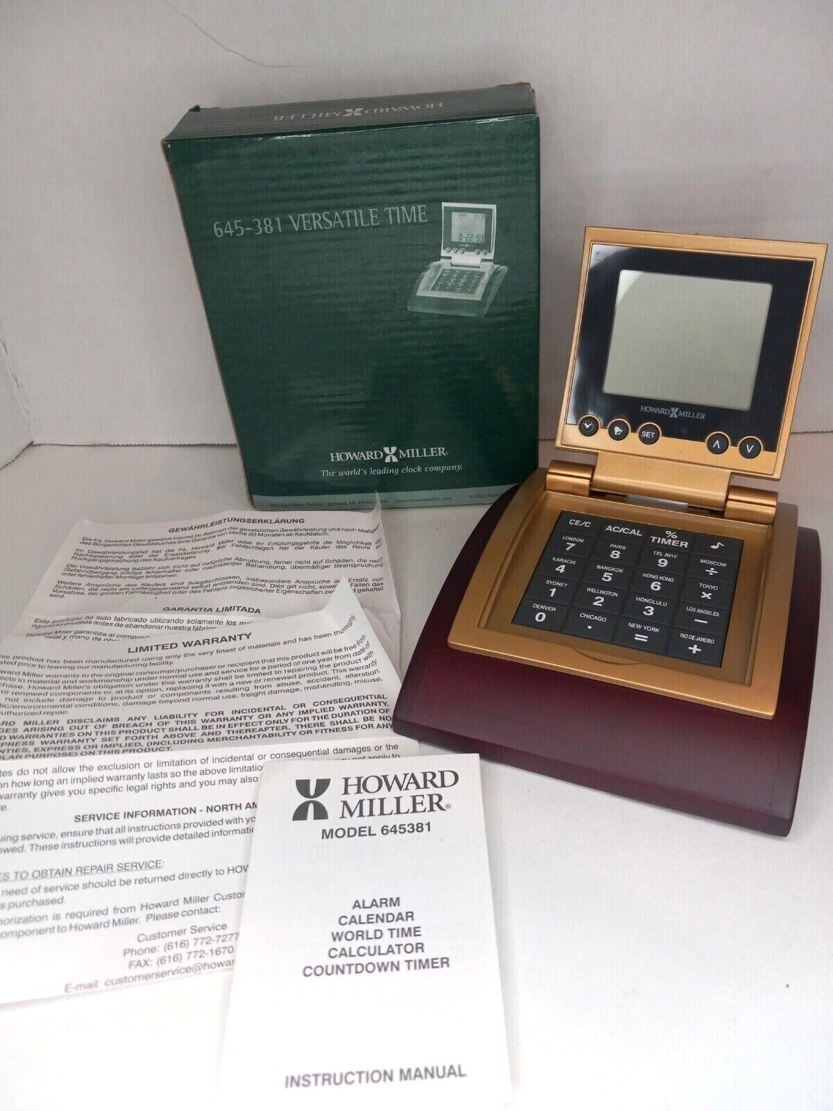 Vintage Howard Miller 645-381 Versatile Time Desk Alarm Clock New In Box 2002  - $24.75