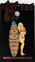 Hooters Sexy Surfer Girl Blonde Lt Blue Surfboard Orange Bikini Swim Suit Pin - £13.45 GBP