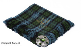 Handmade Scottish Traditional Campbell Ancient - Tartan Kilt Flyplaid &amp; Brooch - $49.00