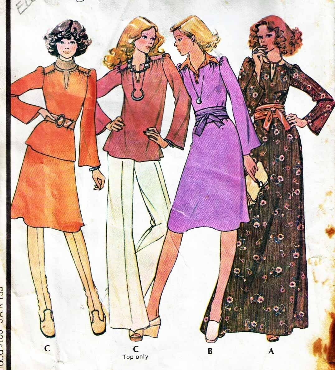 Primary image for Misses' DRESS, TOP, SKIRT & CUMMERBUND Vtg 1975 McCalls Pattern 4590 Sz 12 UNCUT